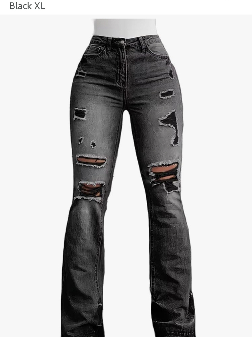 High-Rise Distressed Flare Jeans - Black - Picture 5 of 15